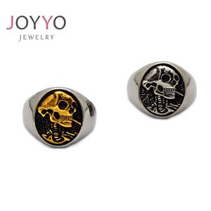 남성용 베스트 셀러 레트로 실버 해골 고딕 타원형 모양의 고급 스테인레스 스틸 패션 보석 반지 - Product Image 1