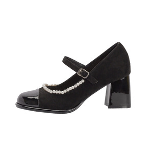 Zapatos de Tacón Alto para Mujer, Estilo Hada, Primavera 2026, Casuales, Punta Redonda, Tacón Cuadrado, Combinables con Todo, con Correa de Hebilla Única y Perlas - Product Image 1