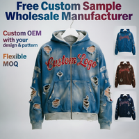 Sweat-shirt à capuche zippé pour homme avec logo personnalisé, motif araignée et strass, style Y2K vintage délavé, streetwear oversize décontracté, vente en gros
