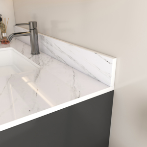 Modern Carrara White Stone Bathroom <strong>Vanity</strong> Top with Undermount Rectangle Ceramic Sink PVC <strong>Case</strong> and Bath Mirror - Product Image 5