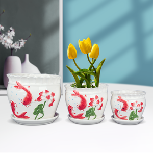 चीनी शैली फ्लेवरपॉट मछली पैटर्न बिक्री के लिए सरल फूल बर्तन - Product Image 2