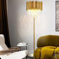 Lampe sur pied moderne de luxe en acier inoxydable et cristal, hauteur réglable, or + transparent, garantie 3 ans pour la maison, l'hôtel, le salon