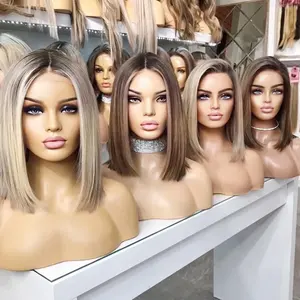 Perruque full lace Wig cheveux humains européens Remy, 100% cheveux humains, perruque pour femmes blanches, Balayage, Balayage, bob court, 10 pouces