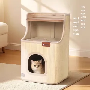 Cama para Gatos Hoopet Roman Holiday, Diseño Cuadrado, Tipo Barril, para Dormir, con Poste Rascador, Ideal para Apartamentos Pequeños, Ahorra Espacio, Sisal/Poliéster - Product Image 2