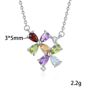 Collar con colgante de flor de piedra natural de corte pera de 3*5mm, plata 925, gema de color, trébol de cuatro hojas, fabricante de joyería - Product Image 6