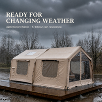 Tente de camping gonflable modulaire 8+8m² pour 6 à 12 personnes, tente pneumatique avec tissu Oxford 420D extensible, porte en maille et fenêtres transparentes en PVC