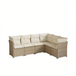 Grand ensemble de canapés de jardin en rotin PE beige 6 places, mobilier d'extérieur réglable au design contemporain - Product Image 1