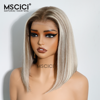 Perruque Bob Courte Lisse Ombrée Vietnamienne 13x6 HD Lace Front Cheveux Humains Vierges Sans Colle Pré-Pluckée