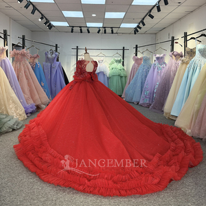 Jancember 6886 Beautiful <strong>Red</strong> <strong>Sequins</strong> Empire Ruffle Quinceanera 15 Girls Dresses - Product Image 3