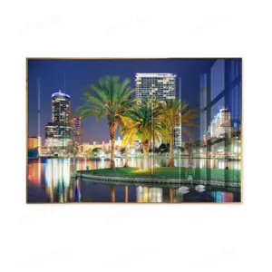 Paesaggio moderno cristallo porcellana pittura Orlando downtown skyline panorama over Lake Eola di notte decor dipinti d'arte