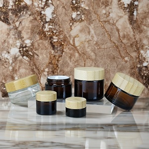 Frascos de Vidrio Ámbar para Crema para el Cuidado de la Piel, 5g 10g 15g 20g 30g 50g 100g, Frascos de Vidrio Ámbar Marrón con Tapa de Bambú - Product Image 1