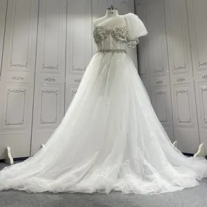 Gaun pengantin mewah Multi Warna Tim Shower pernikahan wanita jubah pengantin berlian imitasi satu bahu gaun mewah