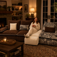 Ensemble de canapés en tissu tendance motif zèbre, fauteuil, ottoman crème, causeuse marron, mobilier de salon, fournisseurs professionnels