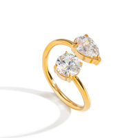 Bagues pour femmes J&S Classic en acier inoxydable plaqué or 18 carats, minimalistes, ajustables, ouvertes, avec zircon, pour mariage ou cadeau