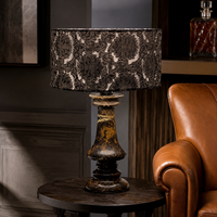 Lampe de table WeiVibe en marbre naturel Portoro avec abat-jour en tissu marron E27, lampe de chevet en pierre de luxe pour hôtel, villa et chambre à coucher