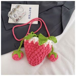 Handmade Woven Crossbody Bag New Style Crochet Strawberry Design Cute Children's Coin <b>Purse</b> Small Bag Decorative Flowers Plants - Product Image 2