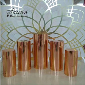 Ensembles de colonnes et supports floraux <span class=keywords><strong>pour</strong></span> scène de mariage et événements, avec cadres aux couleurs Or et Or rose effet miroir - Product Image 1
