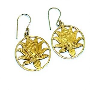 Boucles d'oreilles pendantes Silver Zone, couleur or, motif lotus, pour femmes et jeunes filles, design géométrique, style statement, pour mariages - Product Image 2