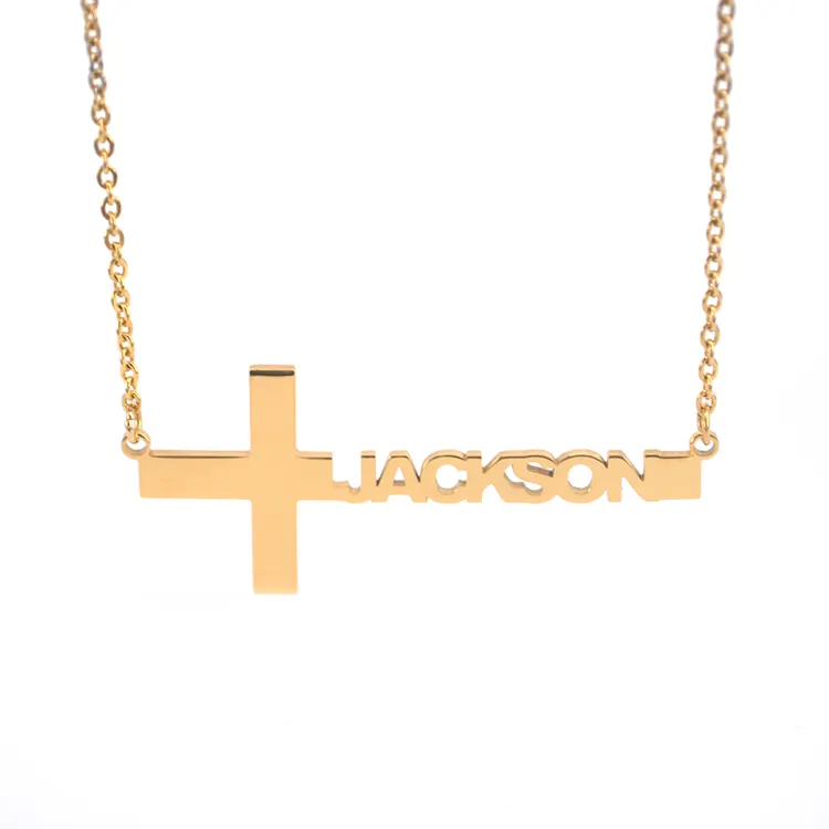 High Quality Men Religious Jewelry 14K 18K Gold Plated Chain Cross Pendant Name necklace