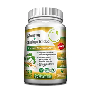 Etiqueta privada panax ginseng ginkgo biloba comprimidos tradicional impulsionador de energia e impulsionador do cérebro