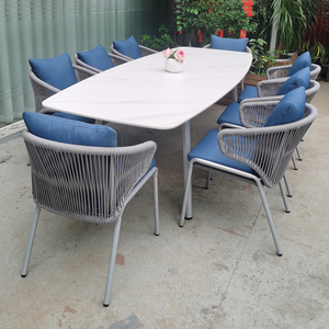 Bàn Bbq Đá Cẩm Thạch Trắng 6 Chỗ Ngồi Kiểu Bắc Âu Bộ Bàn Ăn Trong Vườn Bộ Bàn Ăn Ngoài Trời Bằng Mây Hiện Đại - Product Image 5