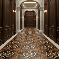 Parquet en noyer artisanal de luxe de qualité palais pour grandes villas avec incrustation octogonale en marbre noir et blanc