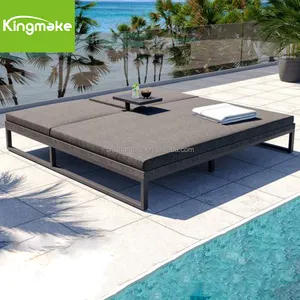 Mobilier d'extérieur moderne en aluminium hauteur réglable lit de jardin chaises longues au bord de la piscine avec table