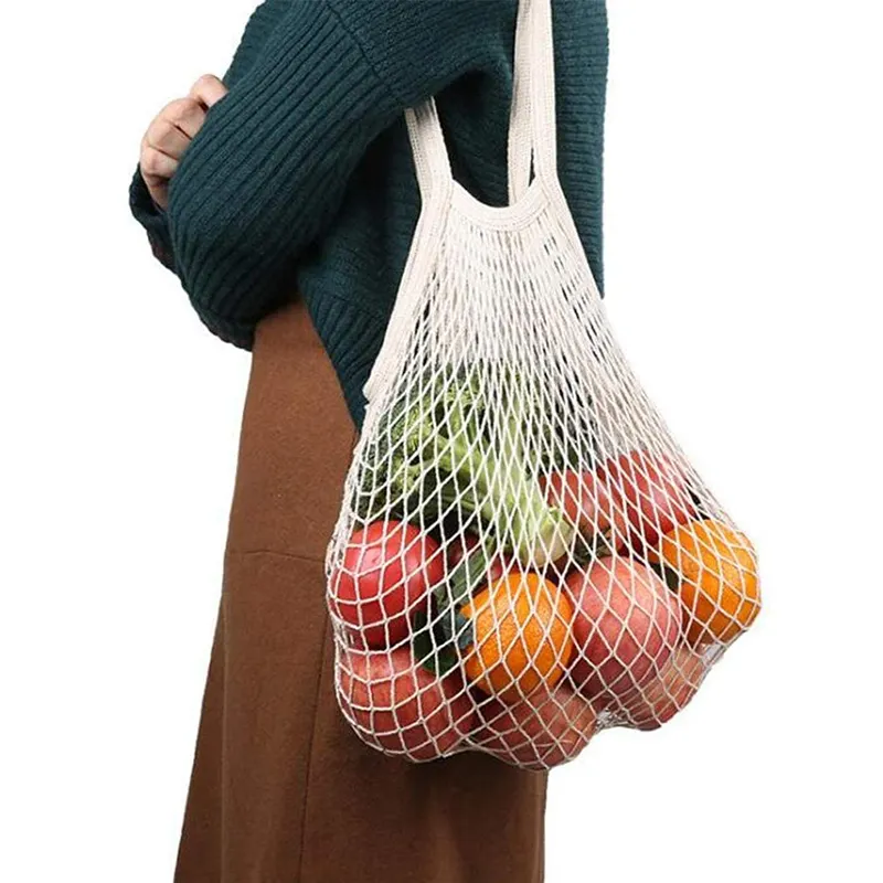 カスタムロゴ印刷綿エコロジー再利用可能な食料品ショッピングナチュラルメッシュビーチネットバッグ