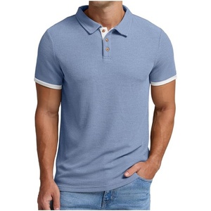 Chemises de golf pour hommes, coupe classique, boutonnées, en tricot gaufré, manches courtes, décontractées, sportives, respirantes - Product Image 1