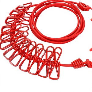 BMJ Corde à linge rétractable portable <span class=keywords><strong>avec</strong></span> 12 pinces à linge pour séchage intérieur et extérieur, <span class=keywords><strong>camping</strong></span> (Rouge) - Product Image 1