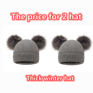 Gorro de invierno para niños, madre, bebé, hija, hijo, gorro de punto cálido, gorro de esquí <span class=keywords><strong>a</strong></span> juego familiar de <span class=keywords><strong>ganchillo</strong></span> con pompón de piel sintética - Product Image 2