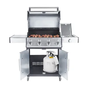 Stainless Steel 4-Burner BBQ Propane Gas Smokeless Grill Cabinet Style Gas Grill With Side Burner