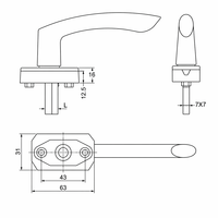 Poignée de fenêtre carrée simple à levier courbé en alliage de zinc blanc 43 mm pour système de quincaillerie de fenêtre et porte en PVC et aluminium