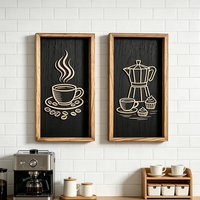 Décoration murale encadrée style bohème pour salle de bain, chambre, salon ou bureau, thème café 3D en bois, tableau mural encadré