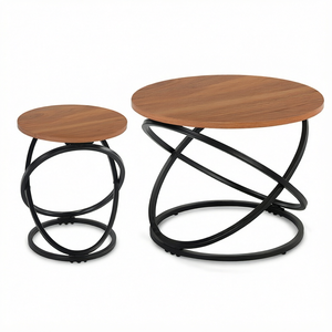 Table basse en teck moderne pour l'extérieur / Table d'appoint en métal KD pour l'intérieur, pour le bureau et le bar, pour le mobilier de salon - Product Image 1
