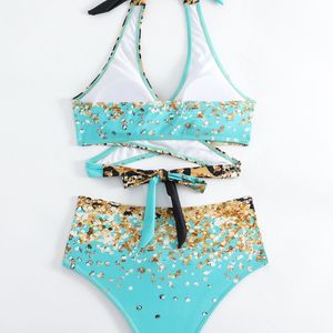 Venta al por mayor del fabricante: Nuevo bikini sexy de dos piezas con estampado de leopardo, traje de baño de playa con diseño cruzado frontal y cintura alta para mujer. - Product Image 3
