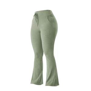 Pantalons de yoga d'entraînement respirants à jambes larges taille mi-haute en tissu autre à carreaux pour femmes grandes tailles - Product Image 4