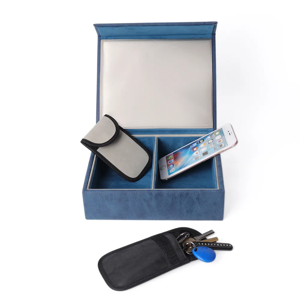 New Arrival 2 Slots RFID Blocking Box Car Key Signal Block Box Anti Theft Faraday Box With Pouch Bag