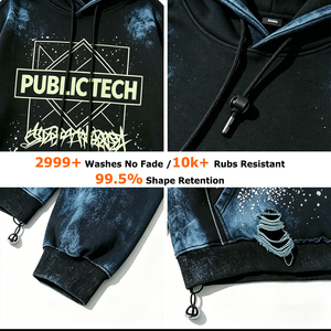 Custom Distressed Screen Printed Hoody OEM Premium Pullover Rhinestone Letters 100% Cotton French Terry 480gsm Hoodie for Men - Product Image 2