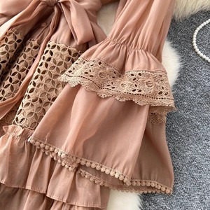 <span class=keywords><strong>Boutique</strong></span> al por mayor 2025 otoño nueva moda francés Retro hueco encaje Patchwork trompeta manga vestido de mujer - Product Image 6