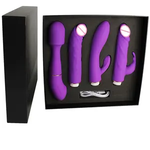 Ensemble de 4 vibrateurs pour femmes, vagin lapin vibrateur baguette de Massage AV masseur sexe chatte vibrant gode Sex Toys pour fille