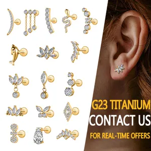 Implant Grade Titanium Tragus Threadless Push-In Fileté Labret Stud Helix Boucles d'oreilles Conch Studs Piercing Jewelry