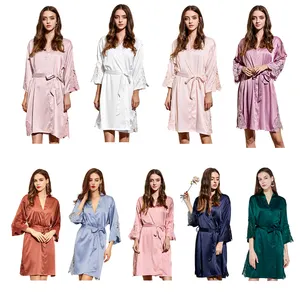 FUNG 3038 High Quality Sexy V Neck Stain Silk Dress Women Bridesmaid Robes Womens Bridal Robe