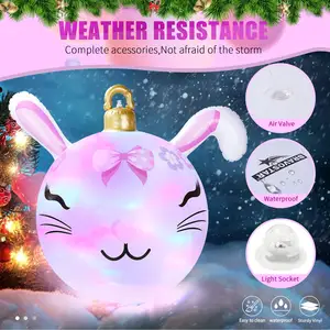 Adorno inflable de conejo de Navidad, decoración navideña gigante, adorno de bola de luz LED inalámbrico