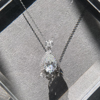 Pendentif goutte d'eau en moissanite de 6 carats de forme spéciale, en argent sterling S925 plaqué rhodium, incrusté d'une chaîne croisée de 10x14 mm