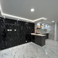 Feuille de marbre de panneau de mur de PVC de couleur de marbre noir brillant imperméable de haute qualité