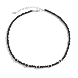 Charm Vnox Steel Color Copper Black Agate Crystal Cut Bead Bead Necklace Jewelry for women