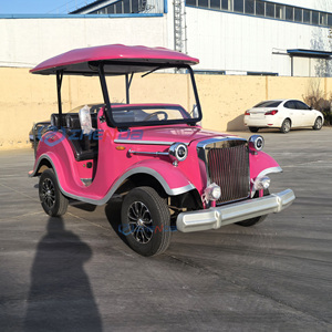 Voiturette de golf électrique rose rétro 2 places, toit ouvert, design classique, homologuée pour la route, pour usage en hôtel et complexe hôtelier - Product Image 4
