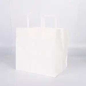 Bolsa de papel Kraft biodegradable respetuosa con el medio ambiente RTS, aperitivos, pasteles de té lechoso, embalaje para llevar, embalaje de alimentos, bolsa de papel marrón y blanco
