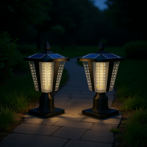 Farol de Jardín LED Solar Moderno de Aluminio Negro de 15 Pulgadas con Sensor de Luz Blanca Cálida para Exteriores, Caminos, Patios y Entradas, Paquete de 2 - Product Image 2